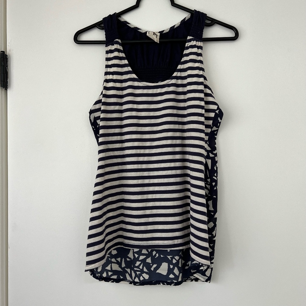 Anthropologie One September | Navy and White Racerback Top Size XS